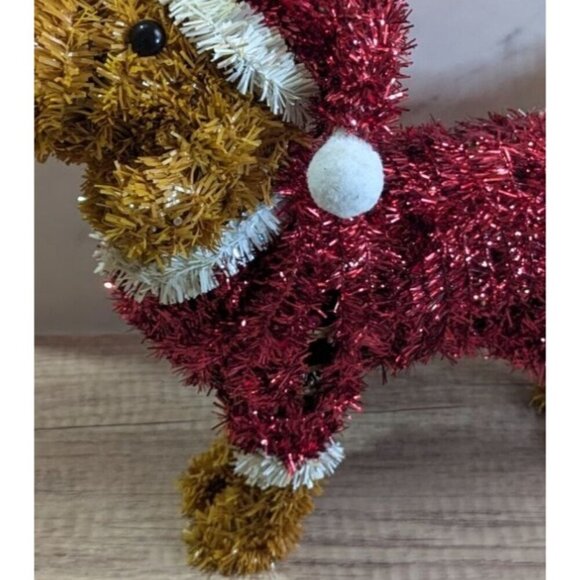 Festive Tinsel Dog With Santa Outfit Christmas Decoration - Picture 4 of 11